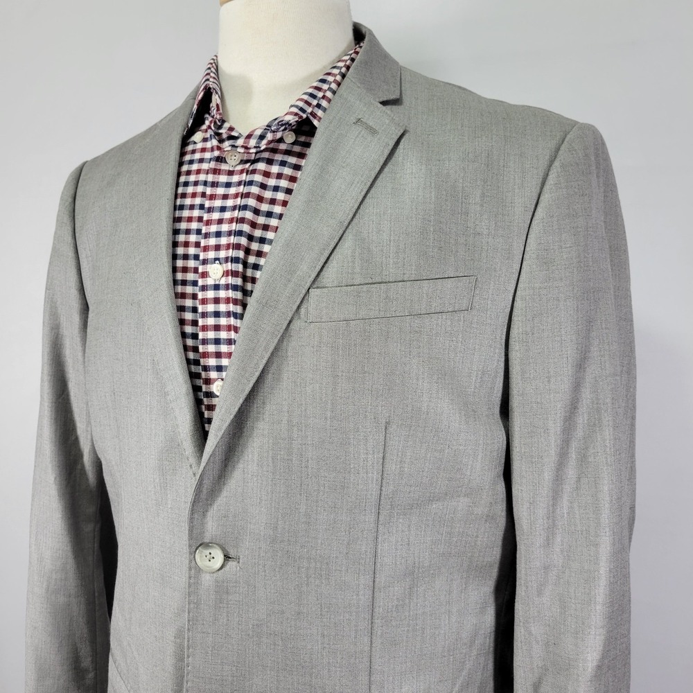 Perry Ellis Men's Sport Coat Blazer Two Button Gray Herringbone Poly Blend 44R - Picture 9 of 15